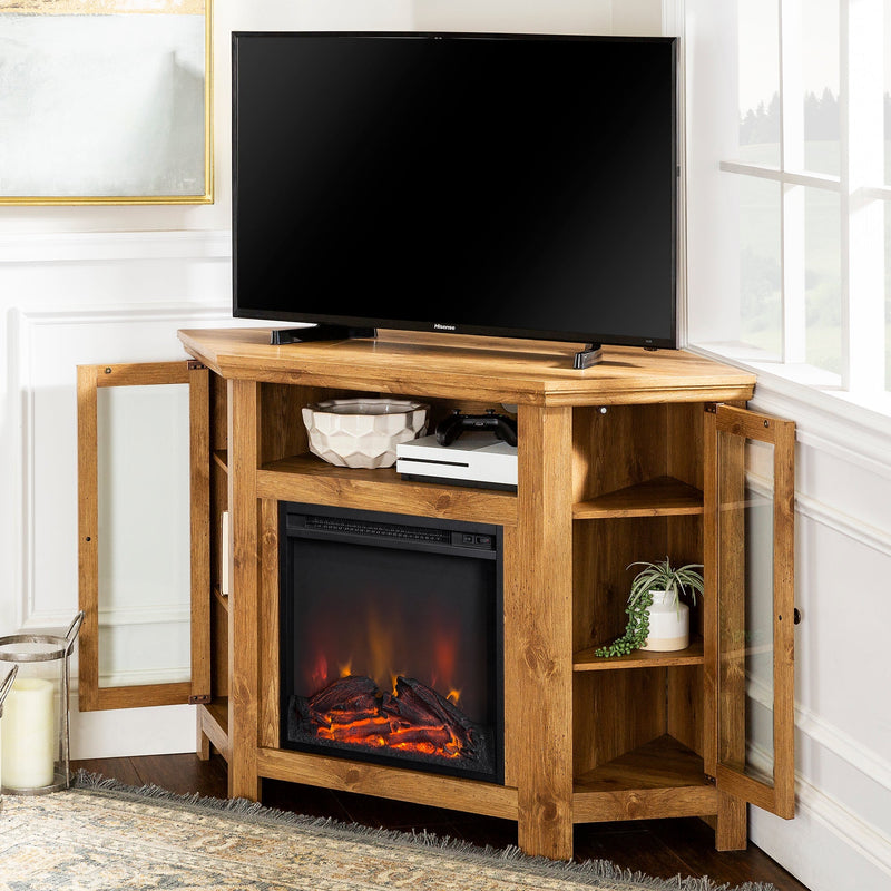 48" Wood Corner Fireplace TV Stand Living Room Walker Edison 