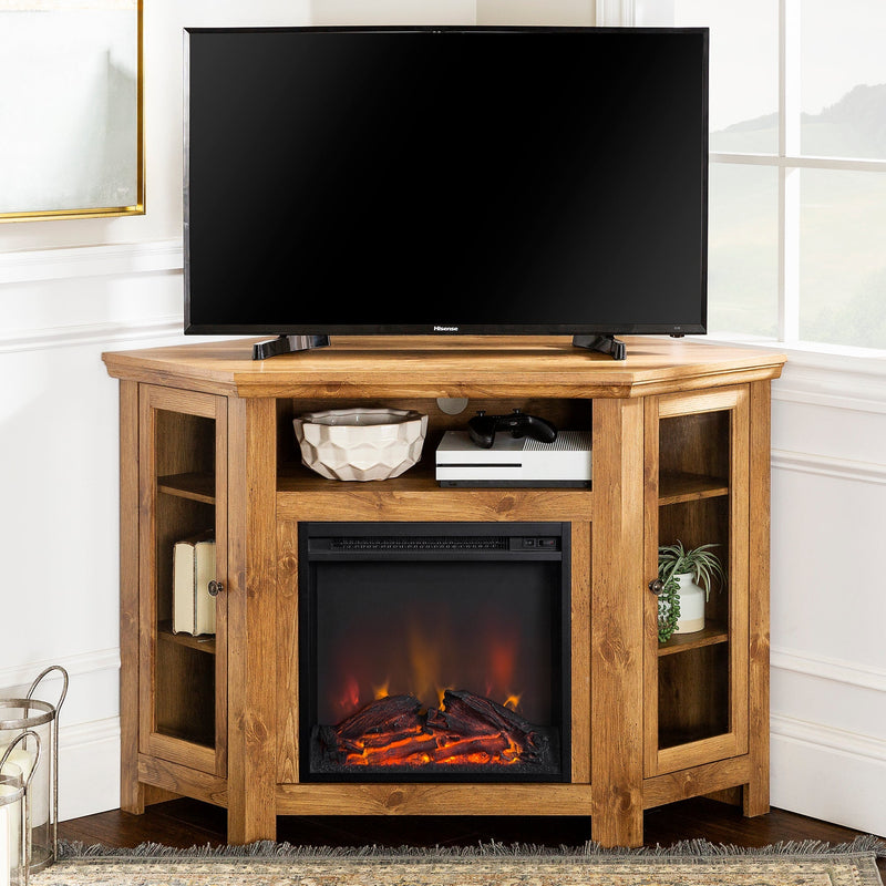 48" Wood Corner Fireplace TV Stand Living Room Walker Edison Barnwood 