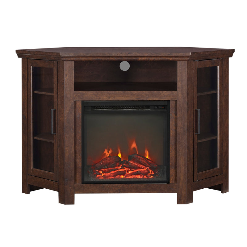 48" Wood Corner Fireplace TV Stand Living Room Walker Edison Traditional Brown 