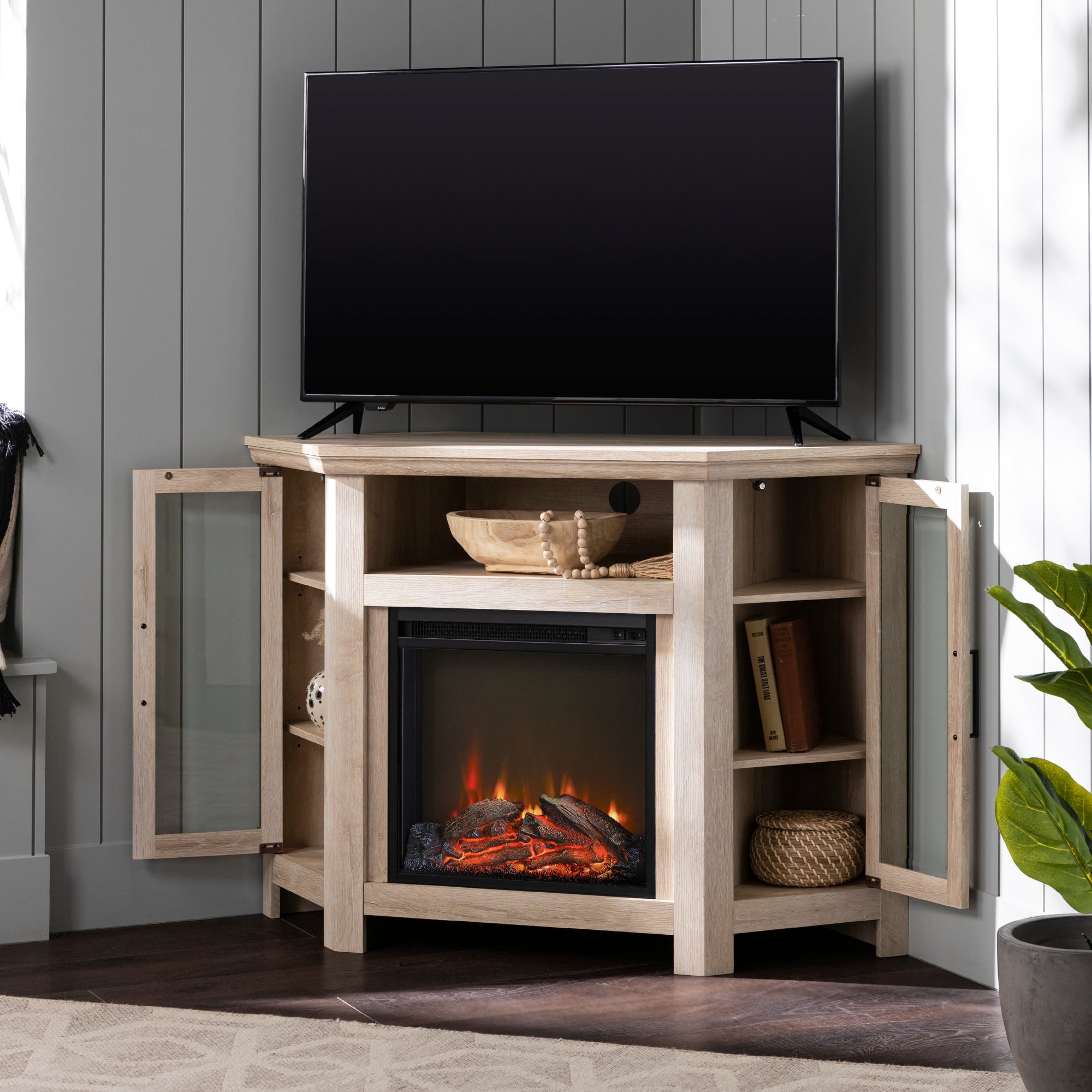 Barn 48" Wood Corner Fireplace TV Stand – Walker Edison