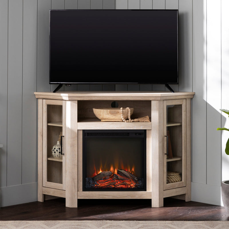 48" Wood Corner Fireplace TV Stand Living Room Walker Edison White Oak 