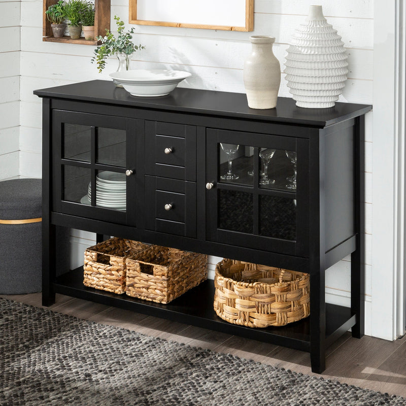 Farmhouse Wood and Glass Buffet Living Room Walker Edison Black 