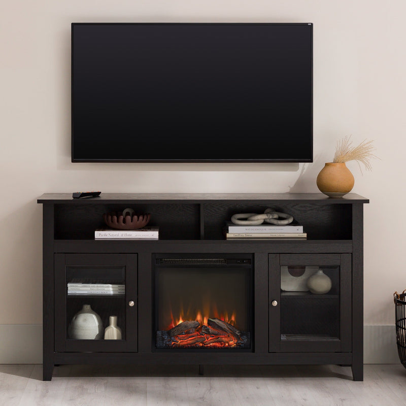 Wasatch 58" Transitional Fireplace Glass Wood TV Stand Living Room Walker Edison Black 