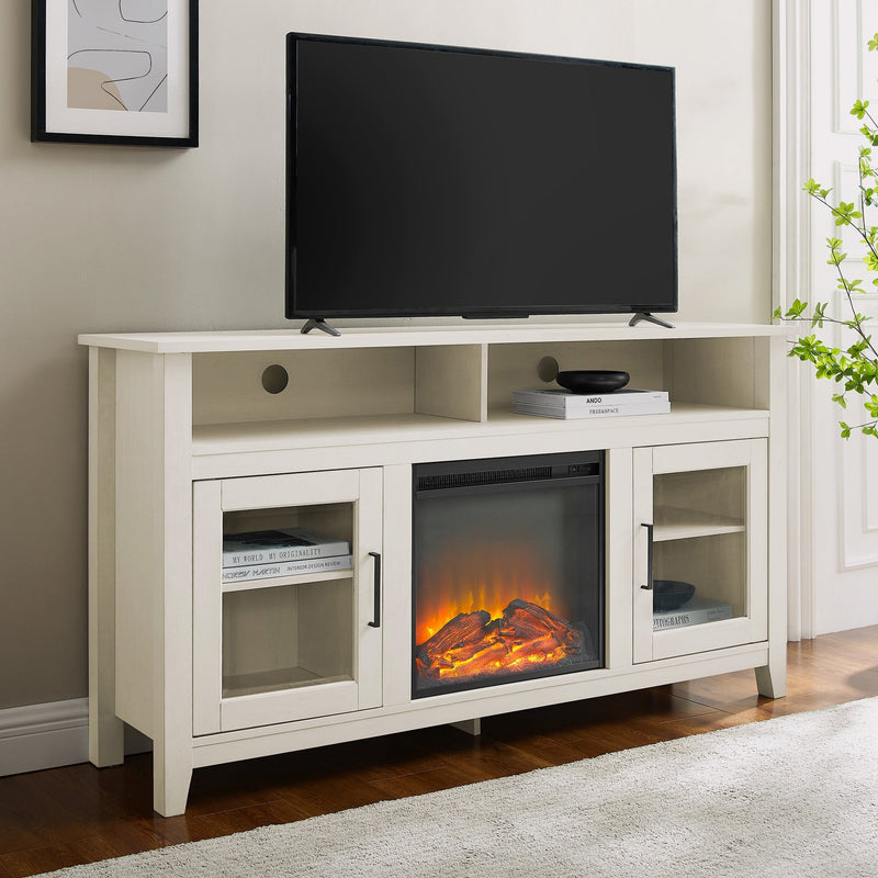Wasatch 58" Transitional Fireplace Glass Wood TV Stand Fireplace Walker Edison Brushed White 