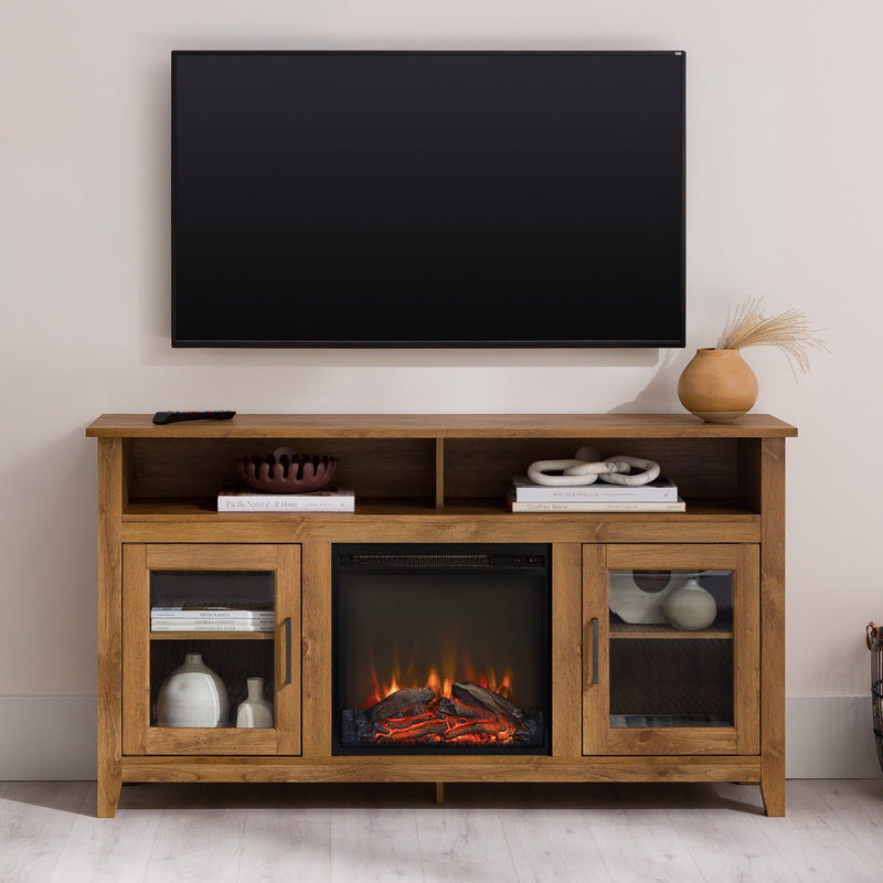 Wasatch 58" Transitional Fireplace Glass Wood TV Stand Living Room Walker Edison Barnwood 