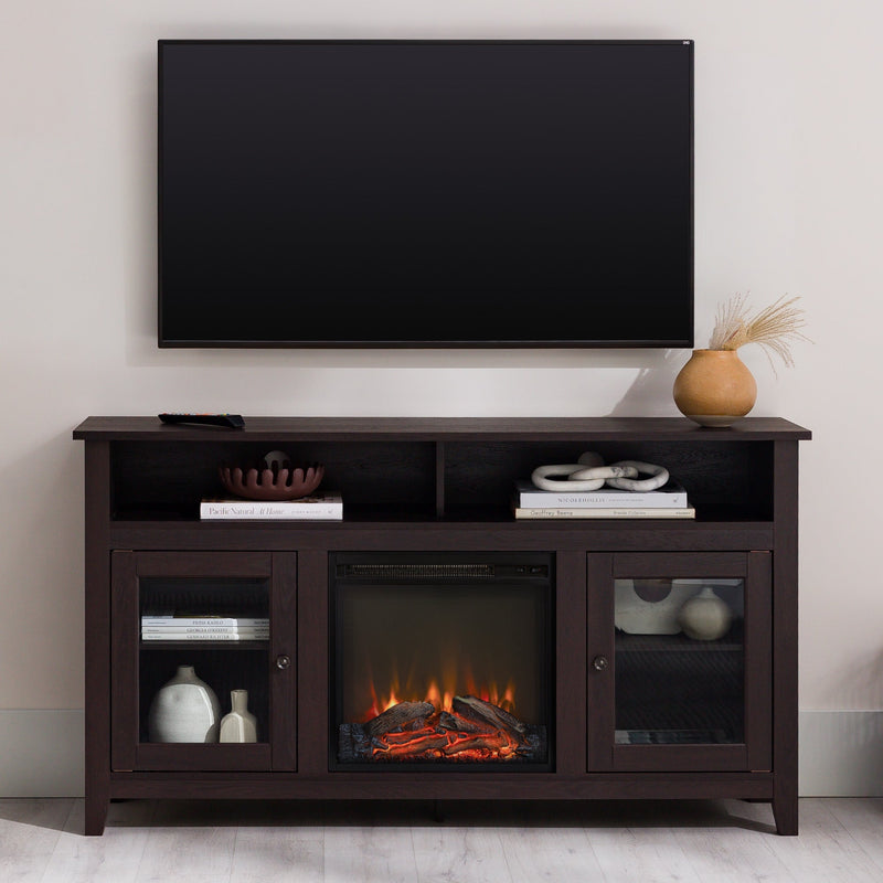Wasatch 58" Transitional Fireplace Glass Wood TV Stand Living Room Walker Edison Espresso 