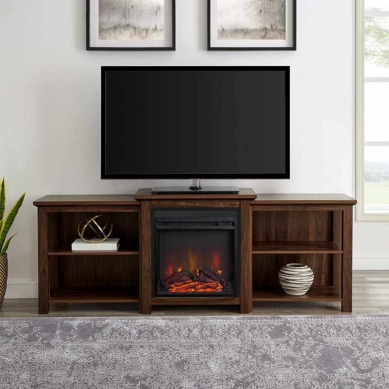 70" Tiered Top Open Shelf Fireplace TV Stand Living Room Walker Edison Dark Walnut 