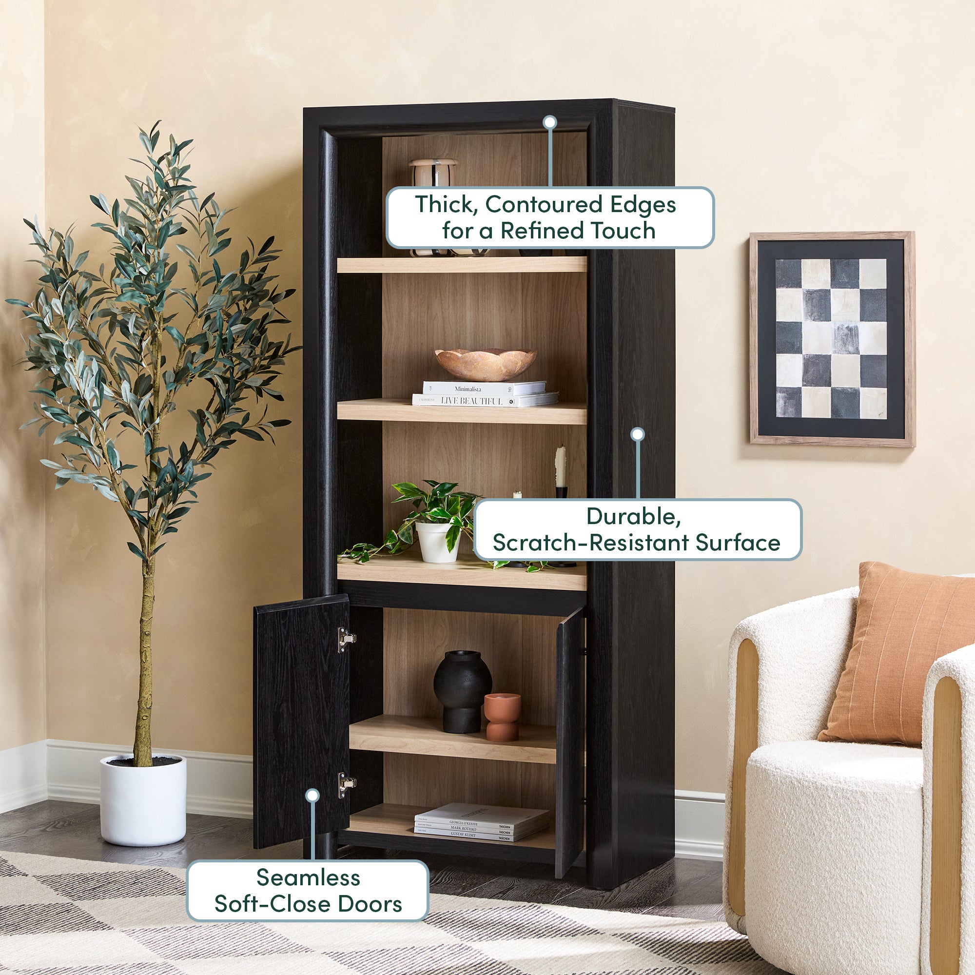 Walker Edison Amira Bookshelf with Storage Cabinet - Thumbnail 3