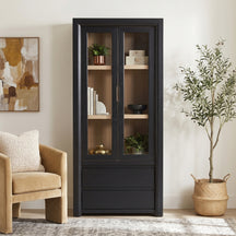 Amira Modern Wood Bookshelf with Glass Doors and Drawer Storage