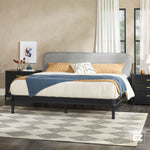 Annette Contemporary Upholstered Headboard Curved Wood Bed Frame Thumbnail