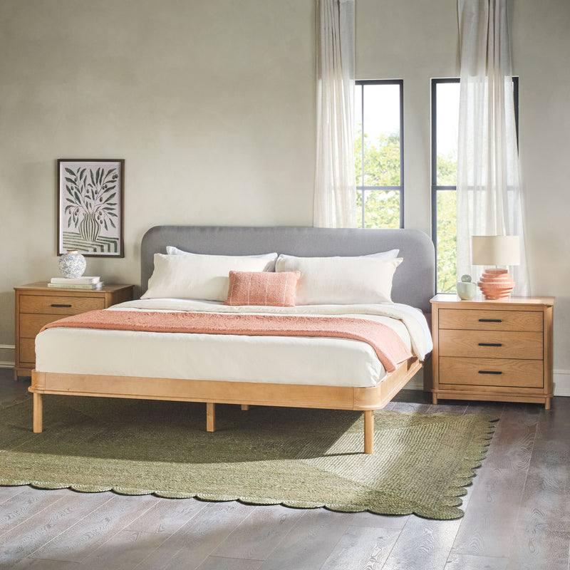 Annette Contemporary Upholstered Headboard Curved Bed Frame