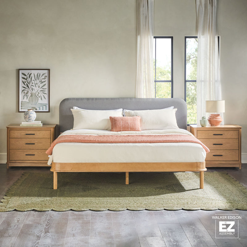 Annette Contemporary Upholstered Headboard Curved Bed Frame