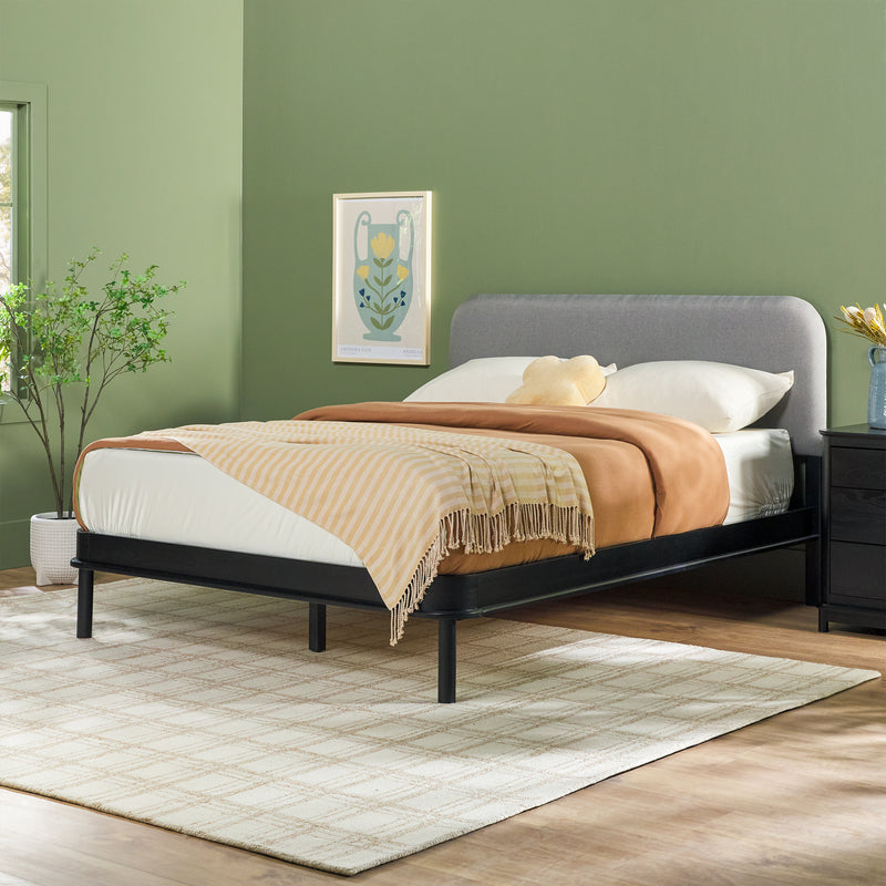 Annette Contemporary Upholstered Headboard Curved Bed Frame