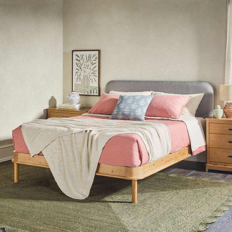 Annette Contemporary Upholstered Headboard Curved Bed Frame