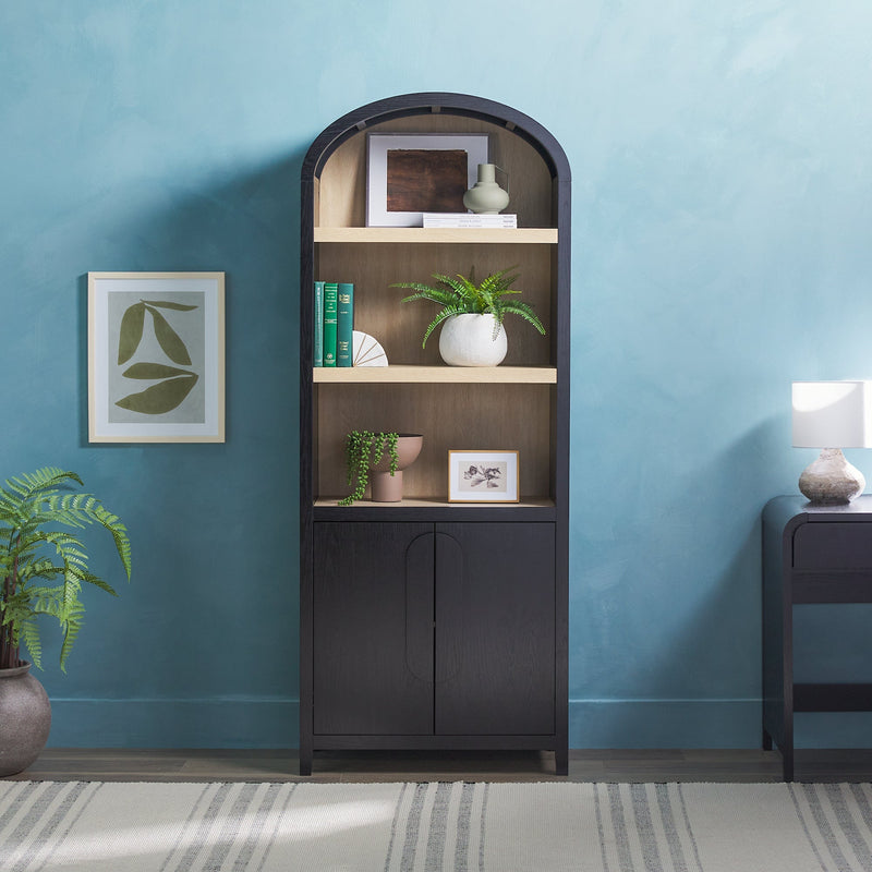 Chantelle Modern Arched Bookshelf with Cabinet Living Room Walker Edison 