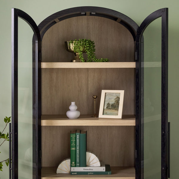 Chantelle Modern Arched Bookshelf with Glass Doors Living Room Walker Edison 