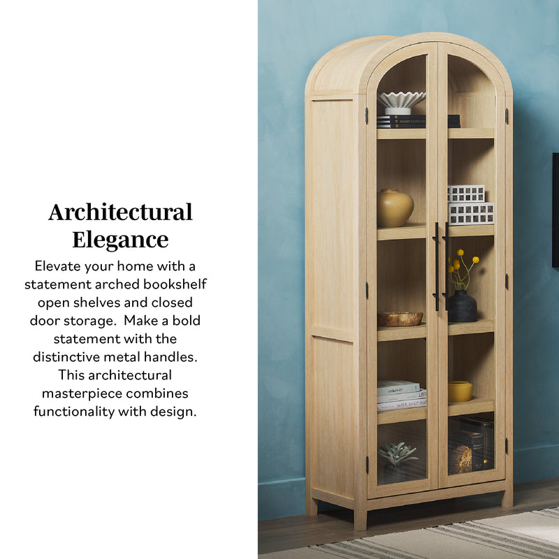 Chantelle Modern Arched Bookshelf with Glass Doors