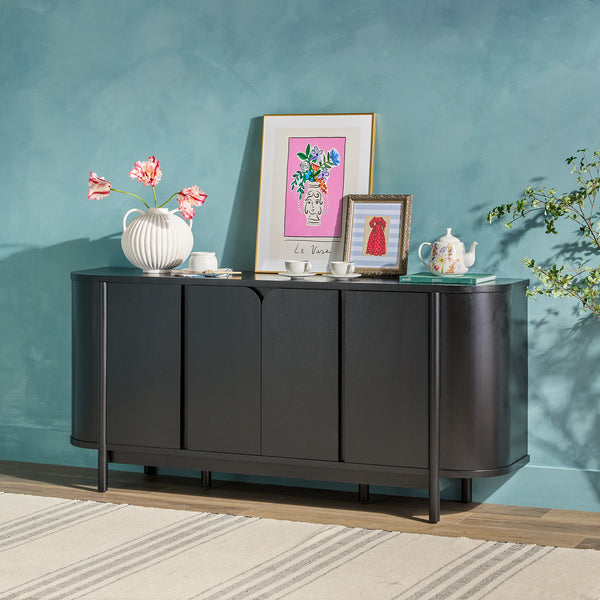 Ezra 70" Modern Curved Solid Wood Sideboard Cabinet