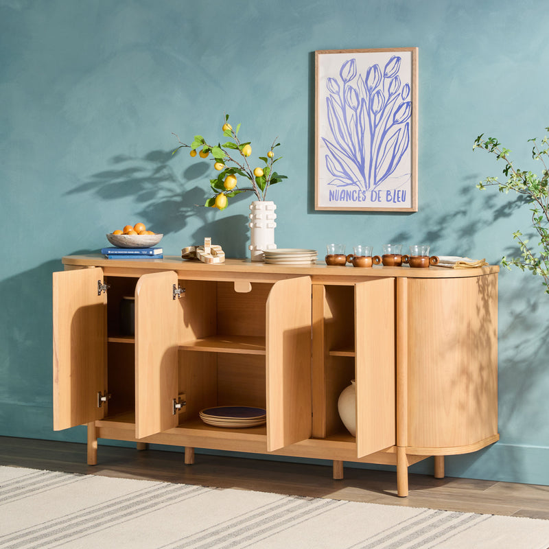 Ezra 70" Modern Curved Solid Wood Sideboard Cabinet