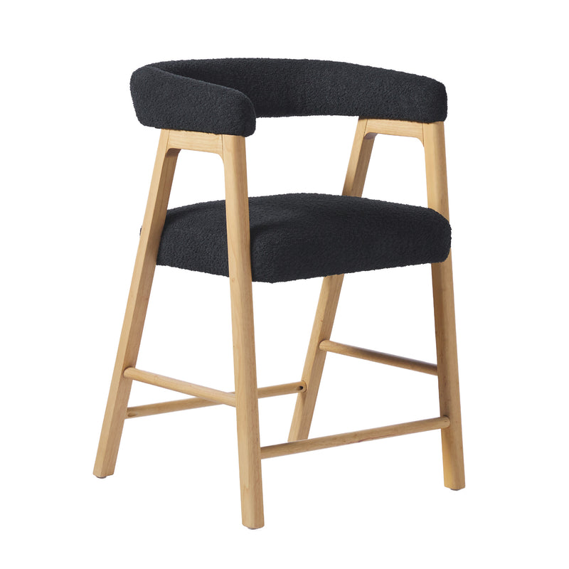 Ezra Modern Single Solid Wood Counter Stool with Boucle Upholstery