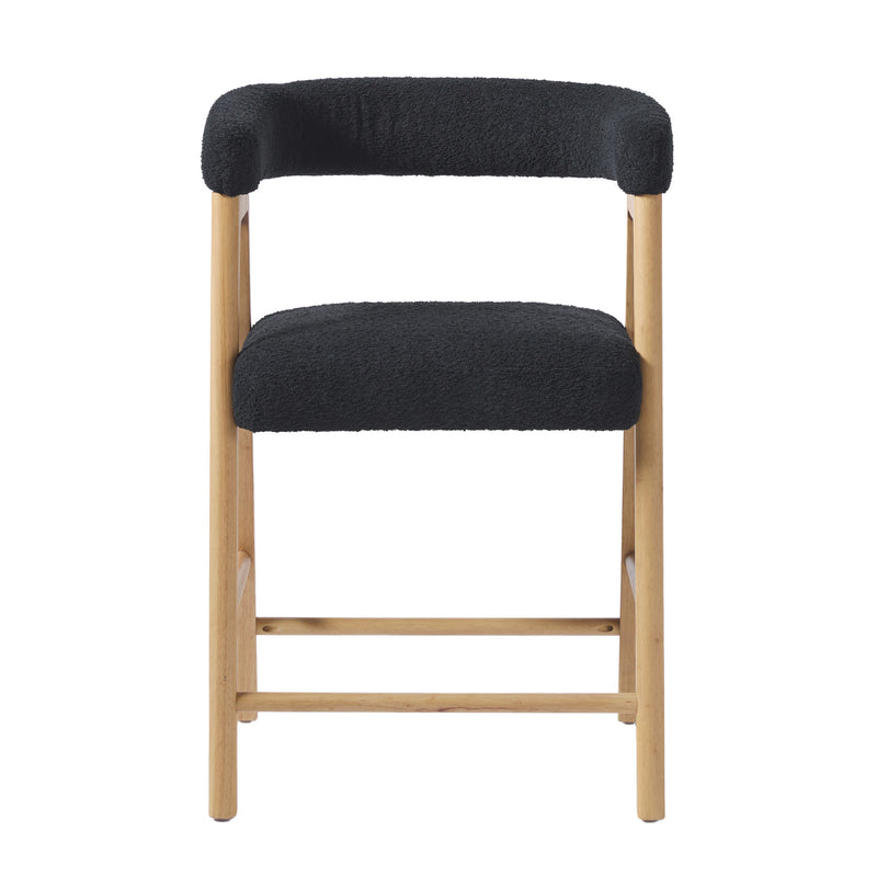 Ezra Modern Single Solid Wood Counter Stool with Boucle Upholstery