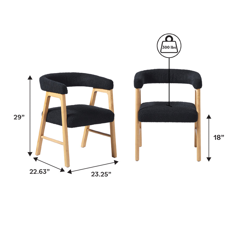 Ezra Modern Solid Wood Dining Chair with Boucle Upholstery (Set of 2)