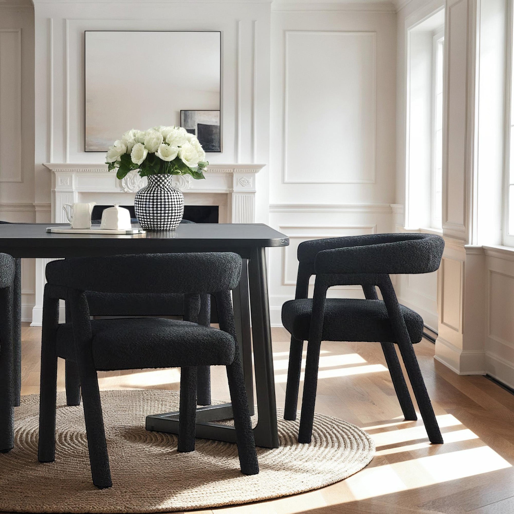 Ezra Modern Boucle Solid Wood Rounded Back Dining Chair