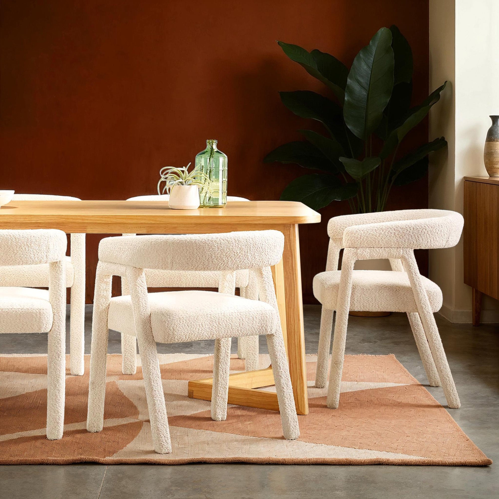 Ezra Modern Boucle Solid Wood Rounded Back Dining Chair - Thumbnail 3