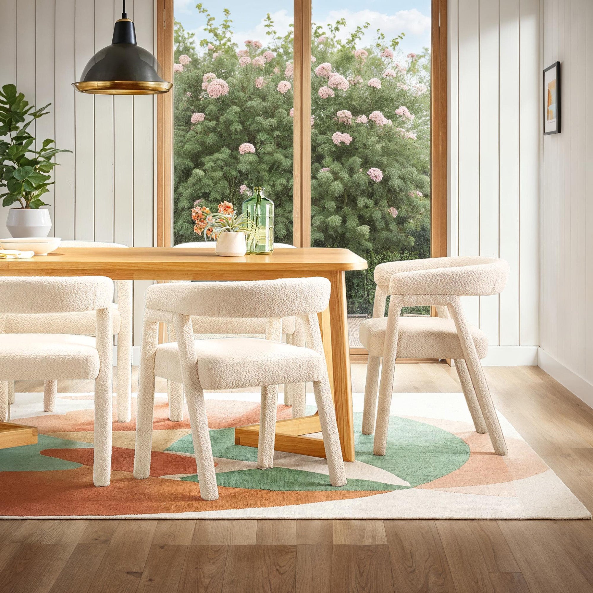 Ezra Modern Boucle Solid Wood Rounded Back Dining Chair - Thumbnail 4