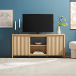 Flynn Scandinavian Reeded TV Stand with Storage Thumbnail