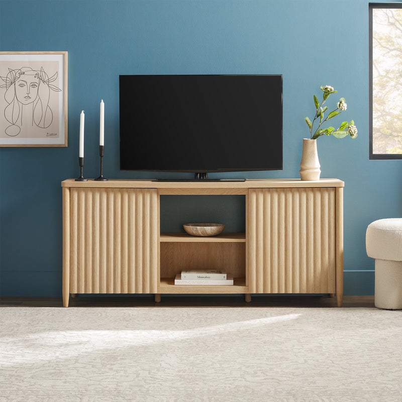 Flynn Scandinavian Reeded TV Stand with Storage