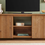 Flynn Scandinavian Reeded TV Stand with Storage Thumbnail