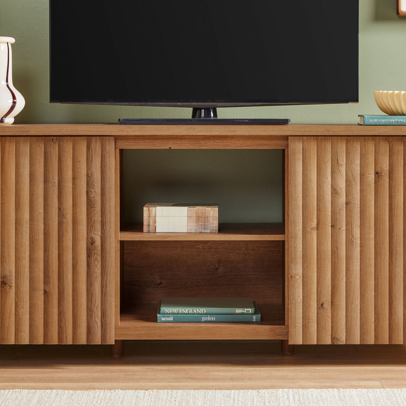 Flynn Scandinavian Reeded TV Stand with Storage