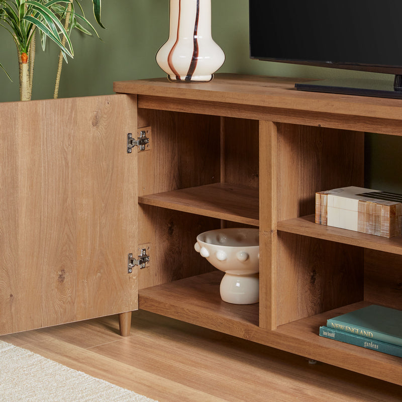 Flynn Scandinavian Reeded TV Stand with Storage