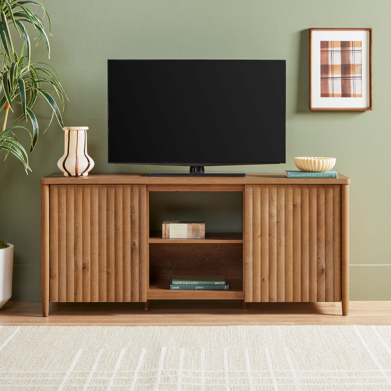 Flynn Scandinavian Reeded TV Stand with Storage