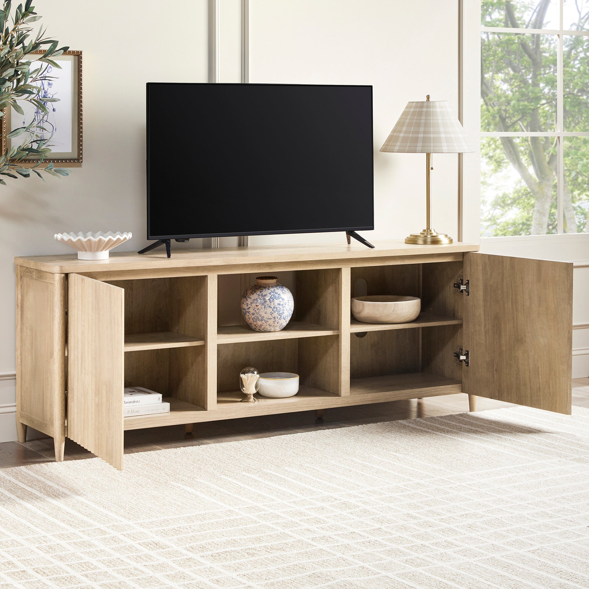 Flynn Scandinavian Reeded TV Stand with Storage – Walker Edison