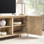 Flynn Scandinavian Reeded TV Stand with Storage Thumbnail