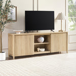 Flynn Scandinavian Reeded TV Stand with Storage Thumbnail