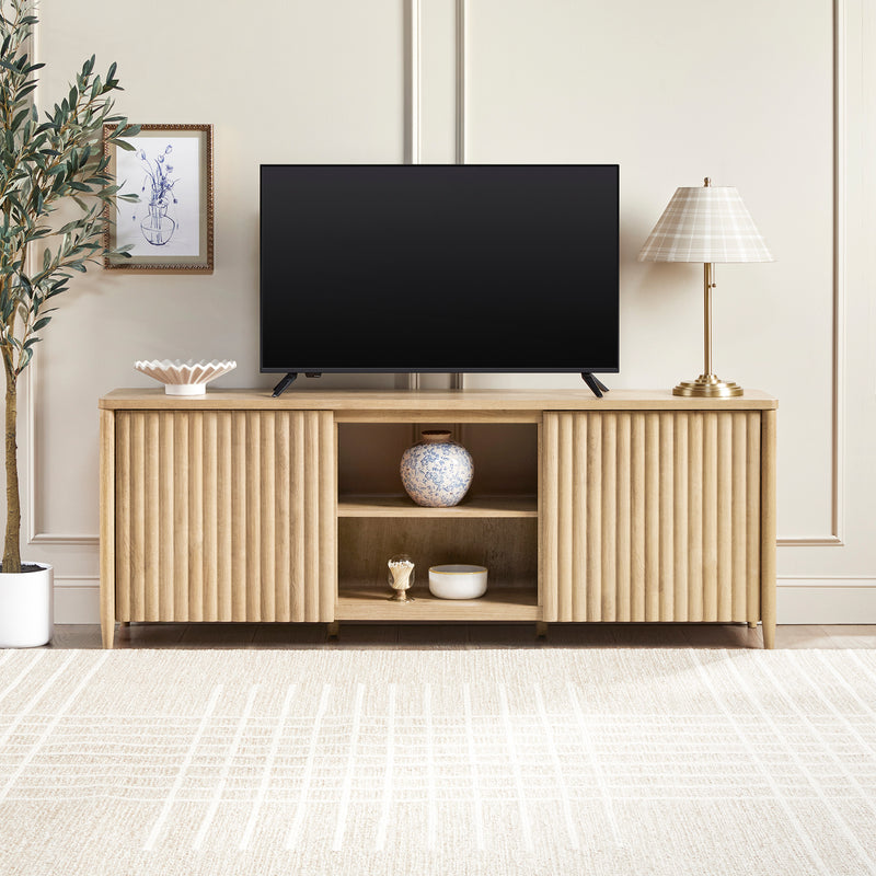 Flynn Scandinavian Reeded TV Stand with Storage