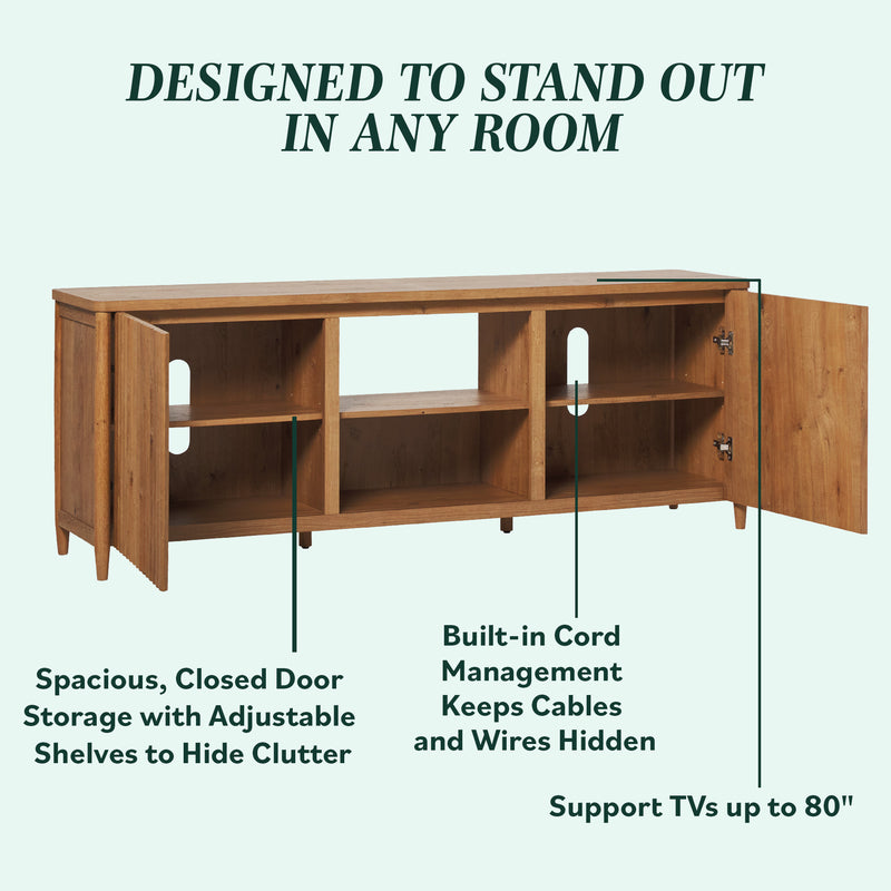 Flynn Scandinavian Reeded TV Stand with Storage