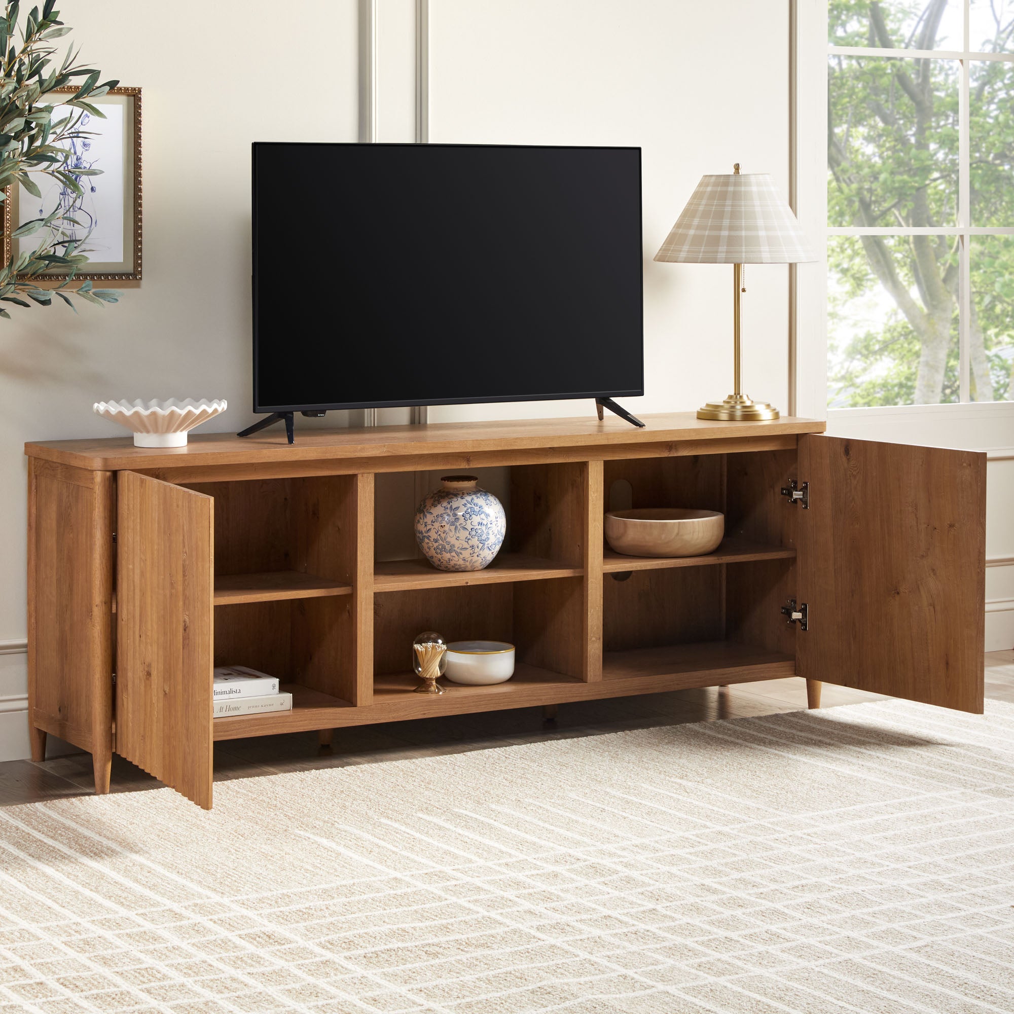 Flynn Scandinavian Reeded TV Stand with Storage – Walker Edison