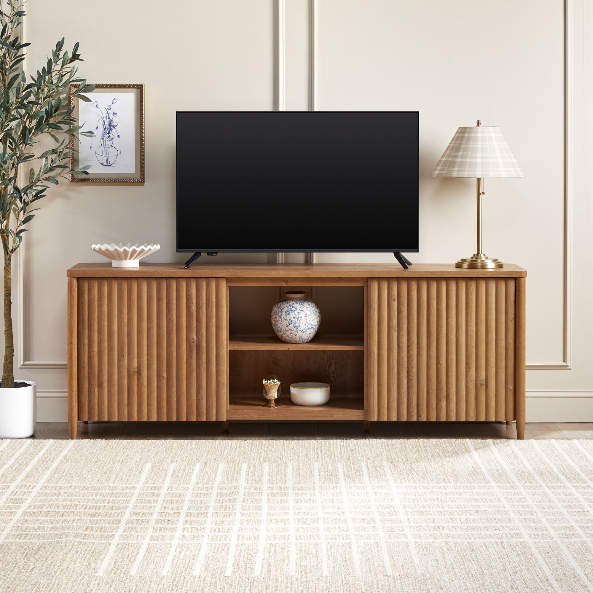 Flynn Scandinavian Reeded TV Stand with Storage – Walker Edison