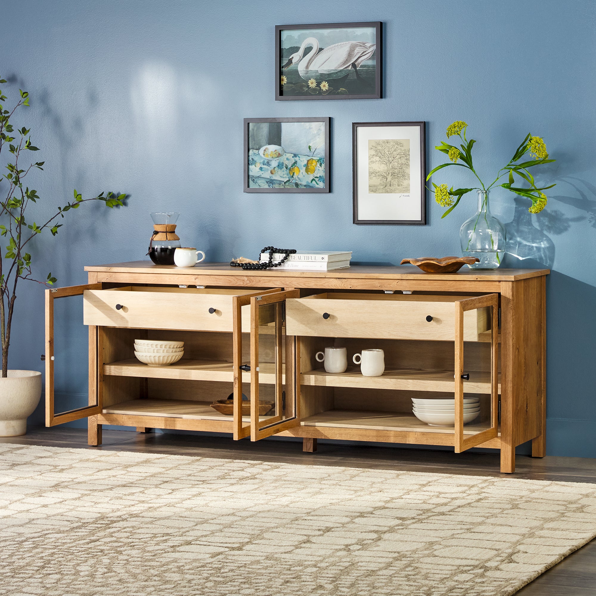 Harlow 70-Inch EZ Assembly Glass Door Sideboard | Walker Edison