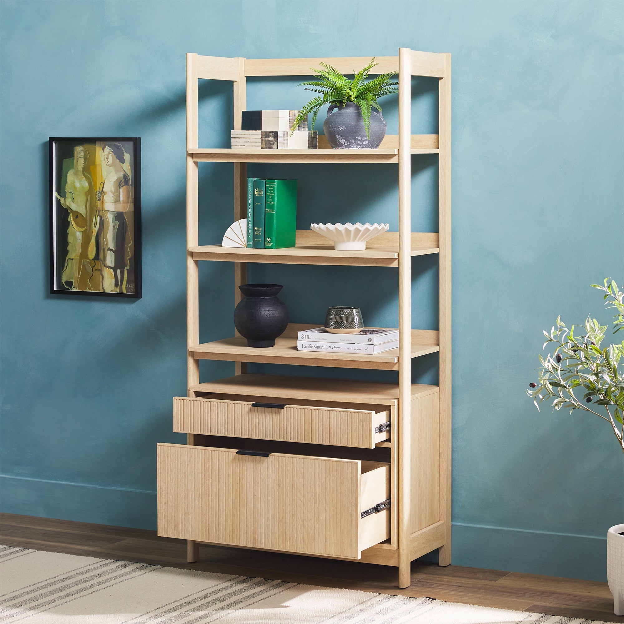 Holmes Modern Scandinavian Reeded Wide Bookshelf – Walker Edison