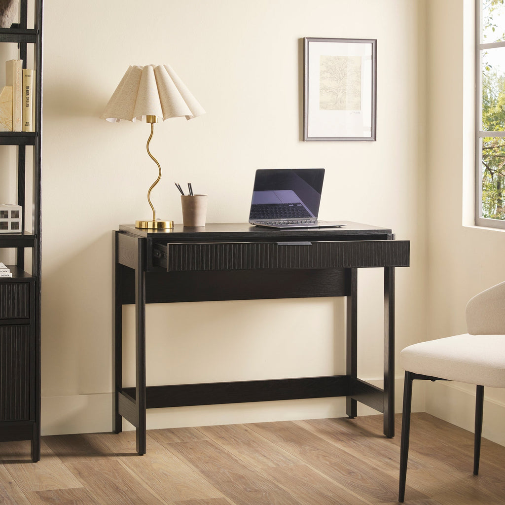 Holmes Modern Scandinavian Reeded Writing Desk Black, image size:1024x1024