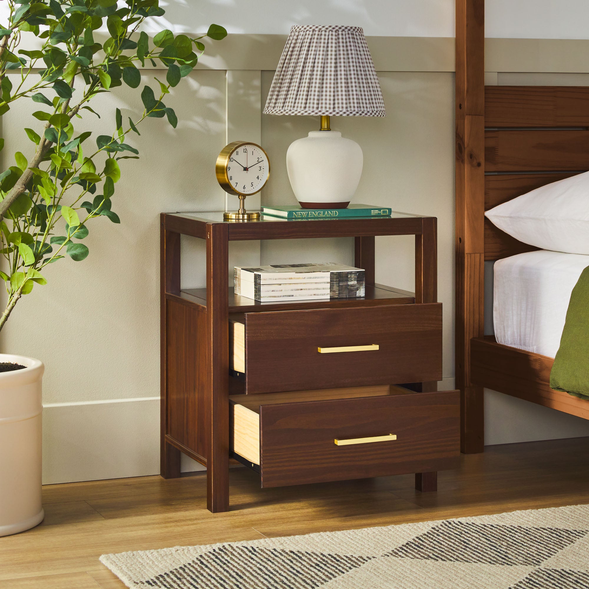 Isla Modern Easy Assembly Solid Wood 2-Drawer Nightstand