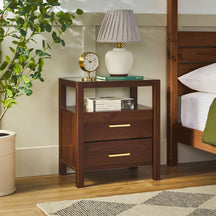Isla Modern Easy Assembly Solid Wood 2-Drawer Nightstand Side Table with Glass Top