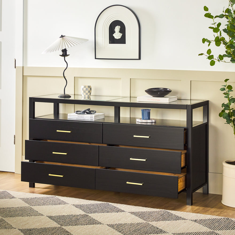 Isla Modern Easy Assembly Solid Wood 6-Drawer Dresser with Glass Top –  Walker Edison