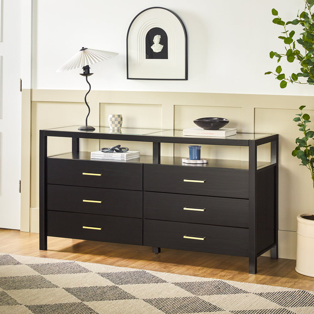 Isla Modern Easy Assembly Solid Wood 6-Drawer Dresser with Glass Top –  Walker Edison