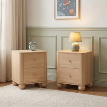 Linley Modern Curve Wood 2 Drawer Nightstand with Round Feet